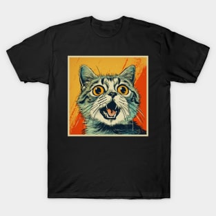 Shocked Cat Cartoon Vintage Cartoon Cat Crazy T-Shirt